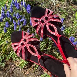 2000s Red rhinestone heels Hanfike Shoes for Women Rhinestones Bead Party Sandal